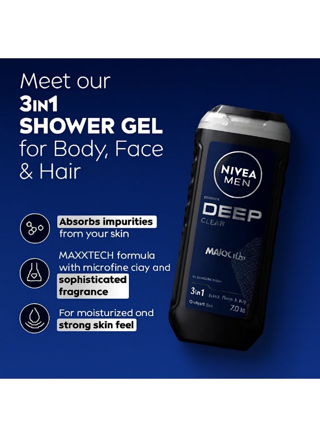NIVEA Men Deep Shower Gel 3In1 Body Wash With Micro-Fine Clay And woody Scent For Body Face And Hair 250ml - Image 3
