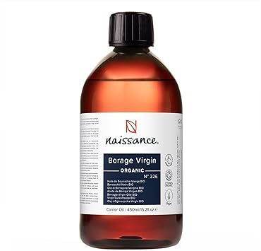 Naissance Organic Borage Starflower Seed Oil No 226 450ml Naturally High in GLA GammaLinolenic Acid for Skin Face Body Hair Massage Vegan - Image 1