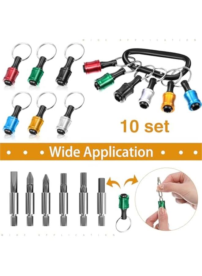 Arabest 10 Set 1/4 Inch Hex Shank Aluminum Alloy Screwdriver Bits Holder Bulk Extension Bar Drill Screw Adapter Change Keychain Portable Light Weight Bit Holder with Black Clip  - Image 2