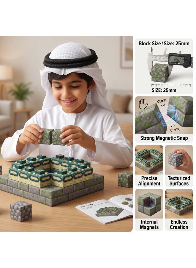 AirYoung 64pcs Game Magnetic Building Blocks - STEM Educational Toy for Kids, Safe ABS Non-Toxic DIY Construction Set with Strong Magnets (Ages 5-12) Miniature World Building Toys Cube Construction 25MM Super Large Size, Puzzle Building Block Family Parent-child Game - Image 4