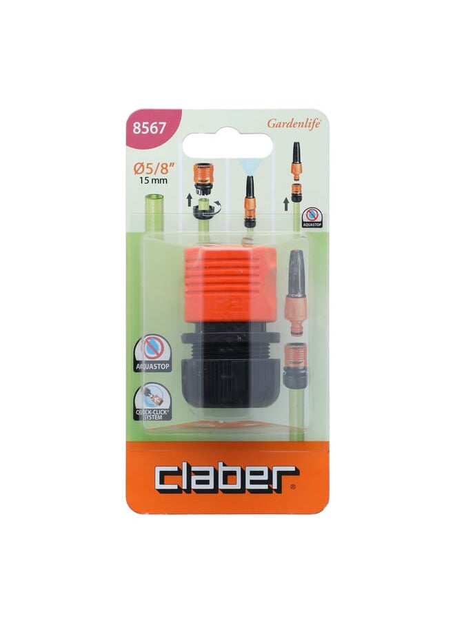 Claber - Claber 5/8inch Aqua Stop Card Hose Coupling Black Orange - Image 1