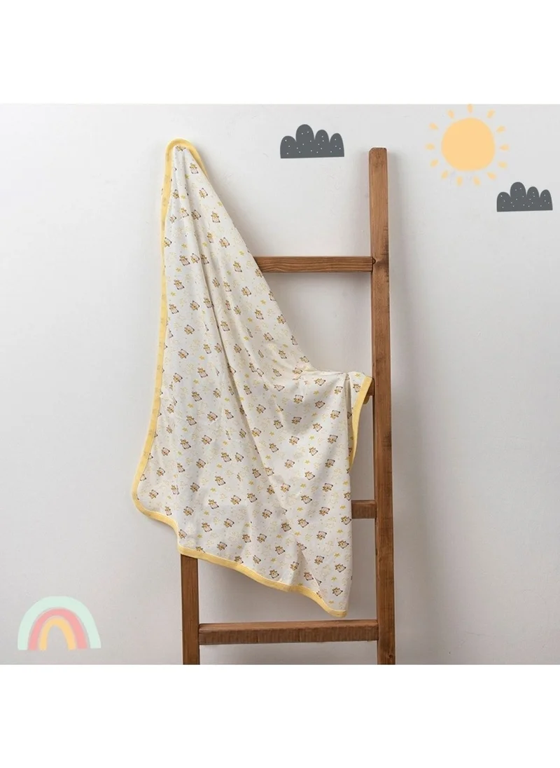 Vav Baby Teddy Bear Patterned Baby Single Layer Quilted Blanket Swaddle 80X90 cm Yellow