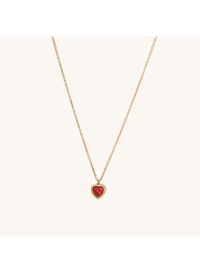 PALMONAS 18k Gold Tone Plated Red Emerald Heart Pendant Necklace
 for Women - Image 1