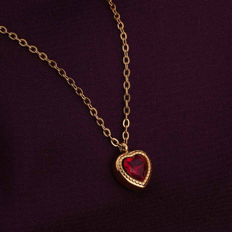 PALMONAS 18k Gold Tone Plated Red Emerald Heart Pendant Necklace
 for Women - Image 2