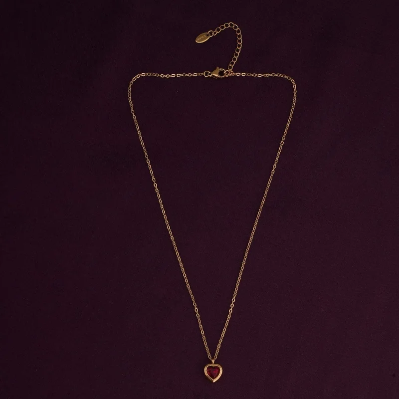 Palmonas  PALMONAS 18k Gold Tone Plated Red Emerald Heart Pendant Necklace\n for Women for Women | Best Price UAE