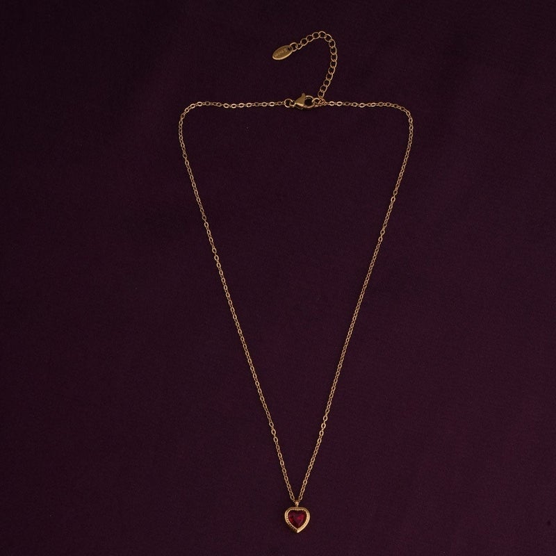 PALMONAS 18k Gold Tone Plated Red Emerald Heart Pendant Necklace
 for Women - Image 4