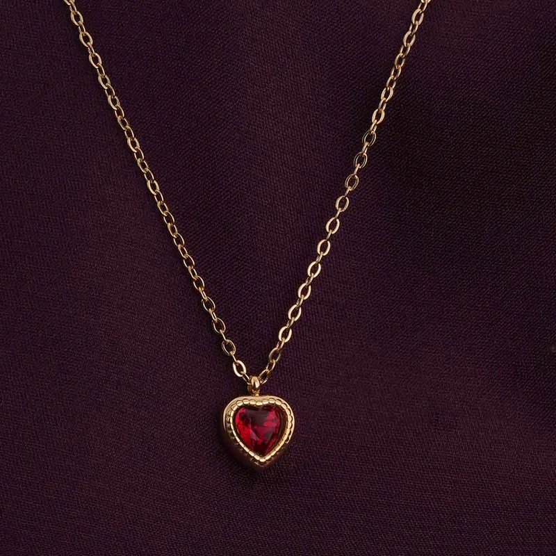Palmonas  PALMONAS 18k Gold Tone Plated Red Emerald Heart Pendant Necklace\n for Women for Women | Best Price UAE