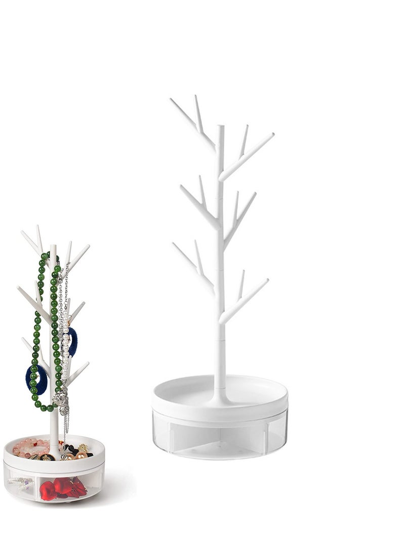Rotatable Jewelry Stand with Storage Box - Tree Branch Rack for Rings, Earrings, Necklaces, Bracelets & Watches - Elegant Hanging Organizer for Home Decor - Image 1