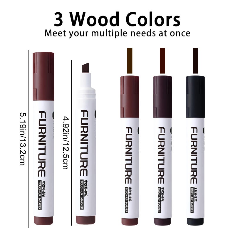 BOPOVA Furniture Markers Touch Up, Scratch Repair Kit, 3 Color Wood Markers for Scratches, Stains, Floors, Tables, Desks, Cabinets, Bedposts (Brown, Reddish Brown, Chestnut) - Image 2