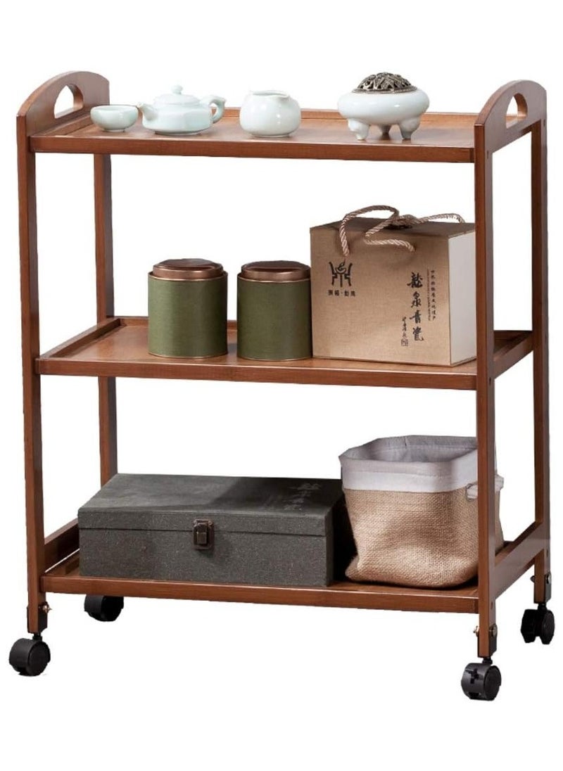 LINGWEI Bamboo Kitchen Trolley Kitchen Storage Rack Serving Trolley Utility Serving Cart Bamboo Wood Storage Trolley Tea Bar Trolley Serving Drinks Storage  - Image 1