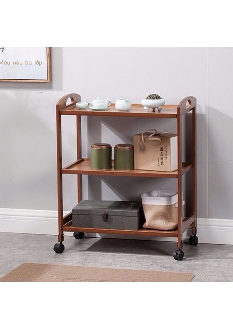 LINGWEI Bamboo Kitchen Trolley Kitchen Storage Rack Serving Trolley Utility Serving Cart Bamboo Wood Storage Trolley Tea Bar Trolley Serving Drinks Storage  - Image 4