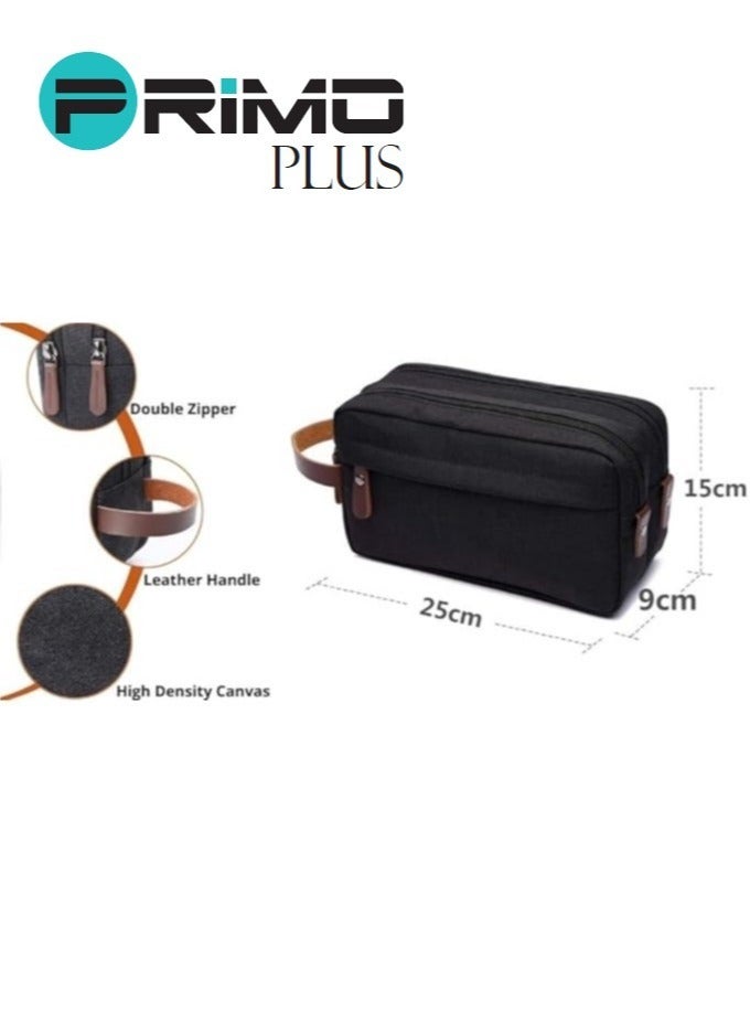 بريمو بلس حقيبة تنظيم أدوات الزينة للسفر للرجال ,حقيبة مستحضرات تجميل لتخزين أدوات الزينة مصنوعة من القماش الكتاني عالي الجودة باللون الأسود مع مقبض - Image 4