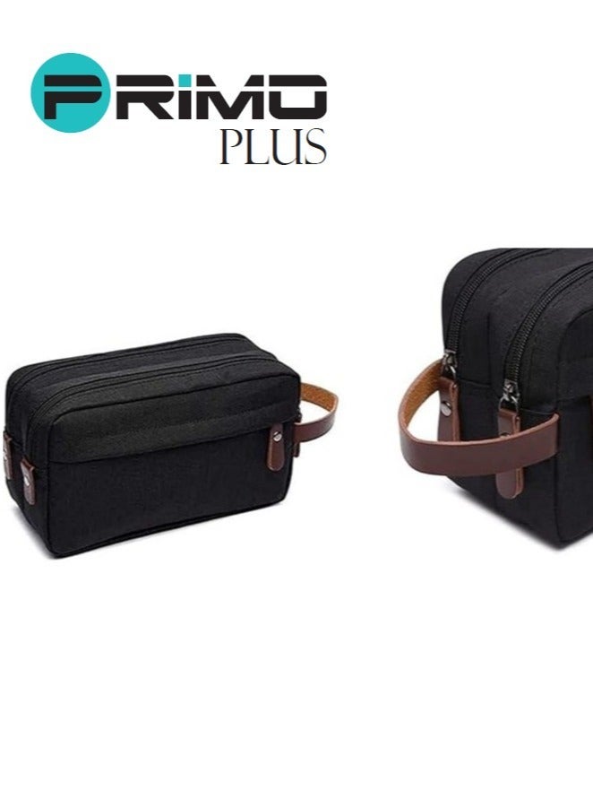 بريمو بلس حقيبة تنظيم أدوات الزينة للسفر للرجال ,حقيبة مستحضرات تجميل لتخزين أدوات الزينة مصنوعة من القماش الكتاني عالي الجودة باللون الأسود مع مقبض - Image 5