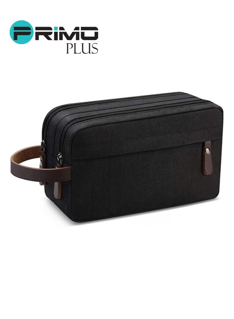 بريمو بلس حقيبة تنظيم أدوات الزينة للسفر للرجال ,حقيبة مستحضرات تجميل لتخزين أدوات الزينة مصنوعة من القماش الكتاني عالي الجودة باللون الأسود مع مقبض - Image 1