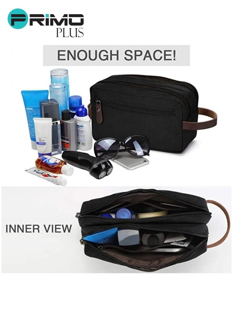 بريمو بلس حقيبة تنظيم أدوات الزينة للسفر للرجال ,حقيبة مستحضرات تجميل لتخزين أدوات الزينة مصنوعة من القماش الكتاني عالي الجودة باللون الأسود مع مقبض - Image 2