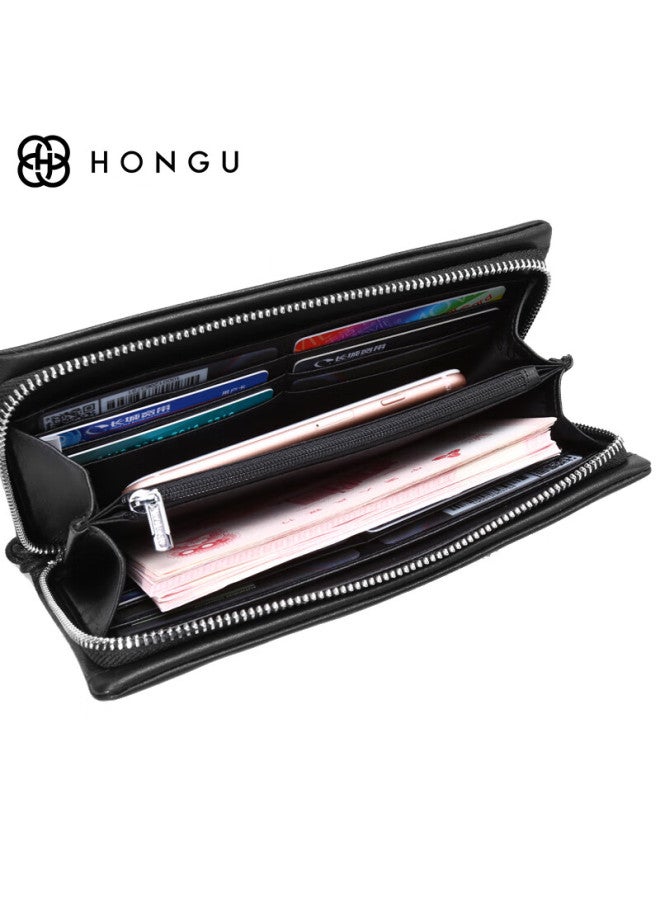 Hongu حقيبة يد جلدية هونغغو، جلد بقري عالي الجودة، حقيبة كلاتش للرجال، محفظة طويلة، حقيبة قفل للرجال، مجموعة علبة هدايا، هدية قيس لعيد الحب للرجال - Image 3