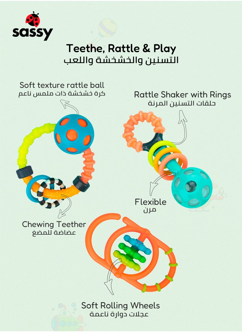 Sassy Engaging & Safe Newborn Rattle Set - Dynamic, BPA-Free Textured Toys for Sensory & Sound Development, Perfect Gift for Infants 0+ Months  - Image 4