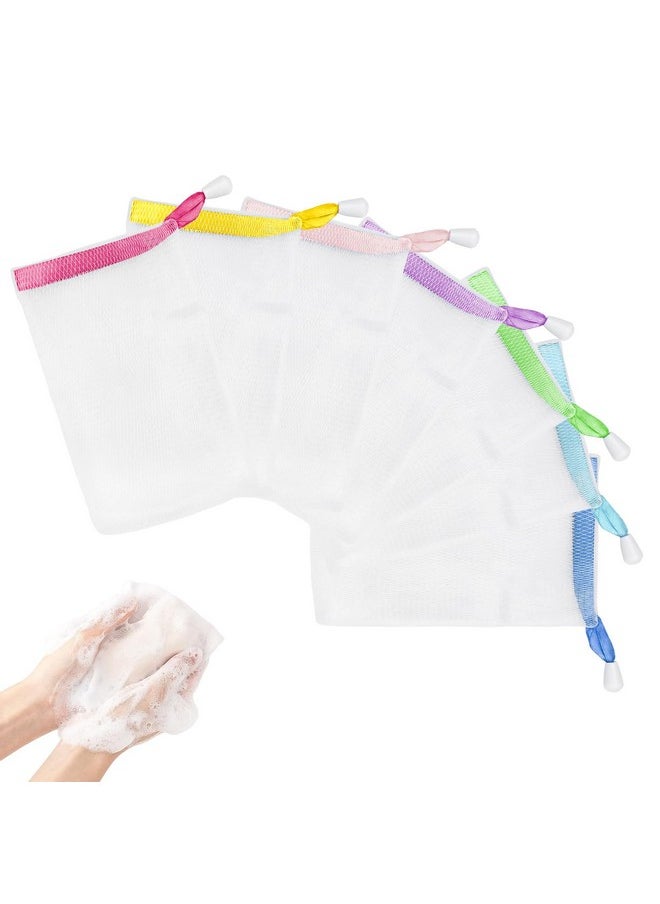 Feelorna 7Pcs Soap Bag Soft For Shower Soap Pouch Saver With Drawstring For Foaming And Drying Soap Bubble Mesh Bags For Bath Hangable (7 Colors)  - Image 1