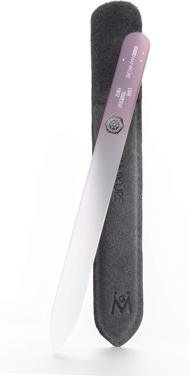 GERMANIKURE Glass Nail File in Suede Sleeve - Love Yourself First - Professional Crystal Nail File for Natural Nails - Ideal Manicure & Pedicure Tool for Smooth, Easy Shaping - Nail Care Gift Safe material - Image 1