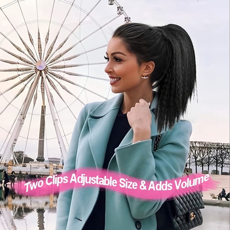 MODSIGHT Yaki Straight Ponytail Extension for Black Women, 14 Inch Black Fluffy Thick Synthetic Yaki Ponytails, Drawstring Yaki Ponytail for Black Women Girls (Natural Black 1B) - Image 3