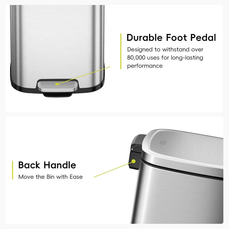 EKO 30L Square Step Bin Stella - Silver | Large Pedal Bin with Soft-Close Lid | Fingerprint-Resistant Finish | Removable Inner Liner - Image 5