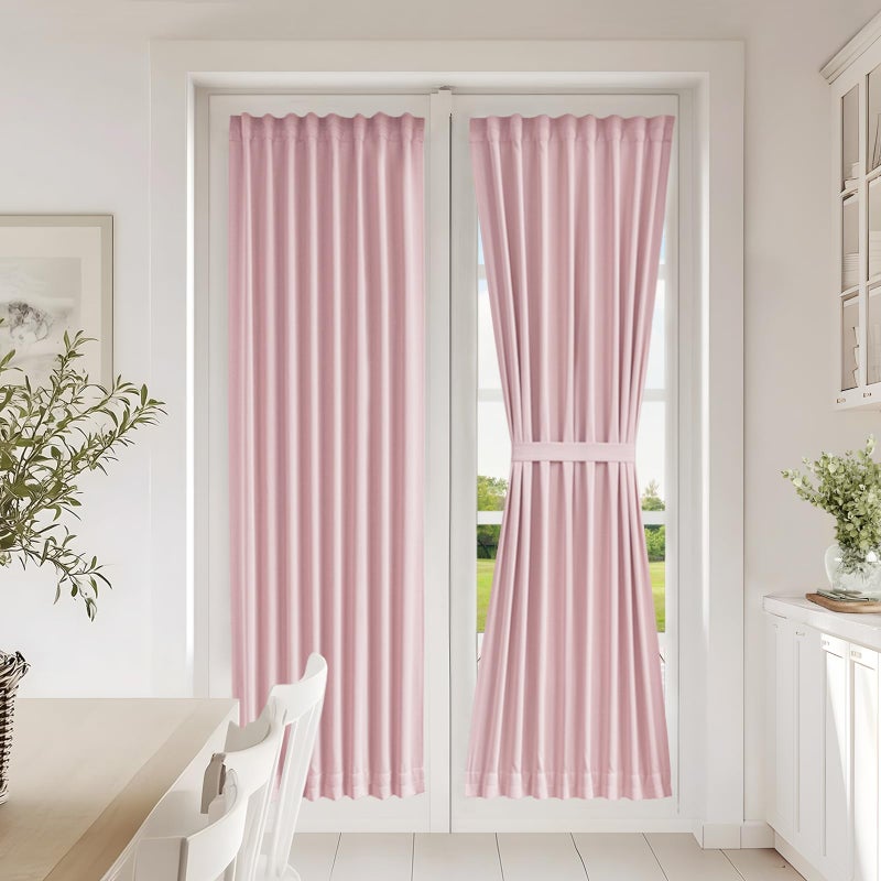 Vatge Pink French Door Curtains - No Drill Door Window Curtains for Privacy, Sidelight Curtains for Front Door, 1 Panel, W25 x L72, Baby Pink - Image 1