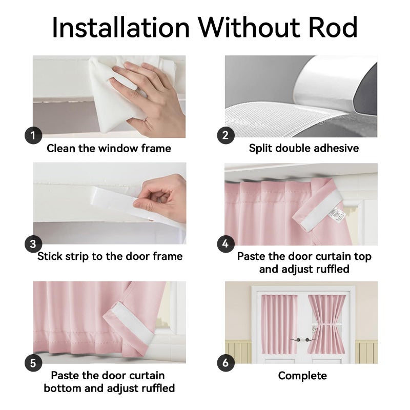 Vatge Pink French Door Curtains - No Drill Door Window Curtains for Privacy, Sidelight Curtains for Front Door, 1 Panel, W25 x L72, Baby Pink - Image 3