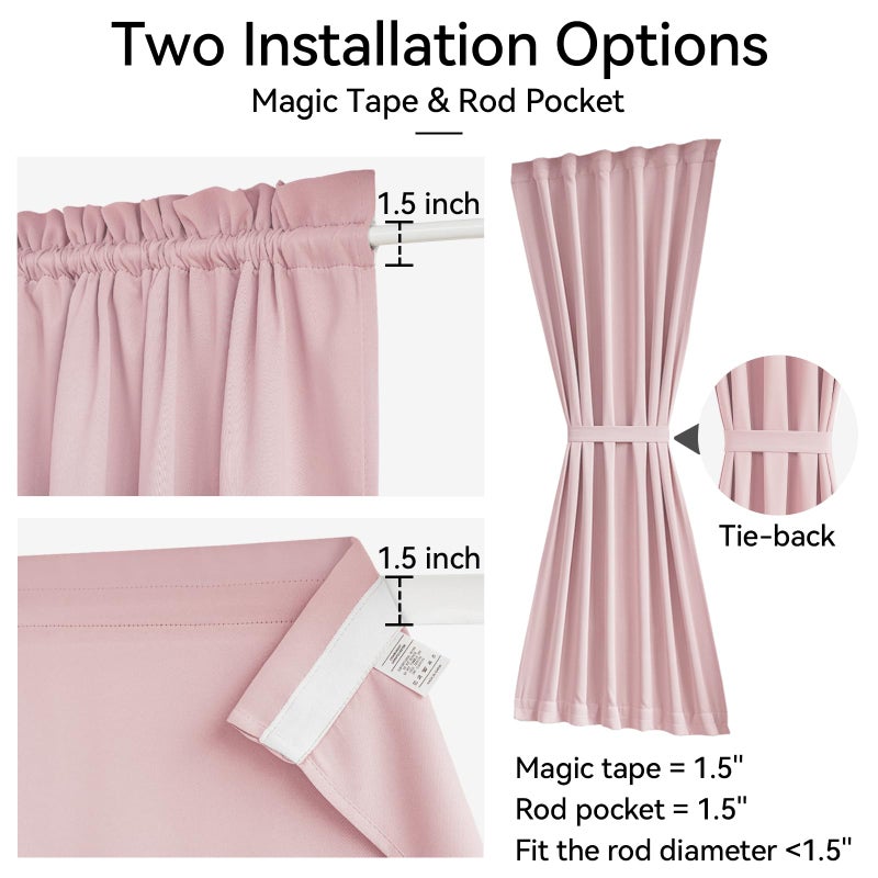 Vatge Pink French Door Curtains - No Drill Door Window Curtains for Privacy, Sidelight Curtains for Front Door, 1 Panel, W25 x L72, Baby Pink - Image 2