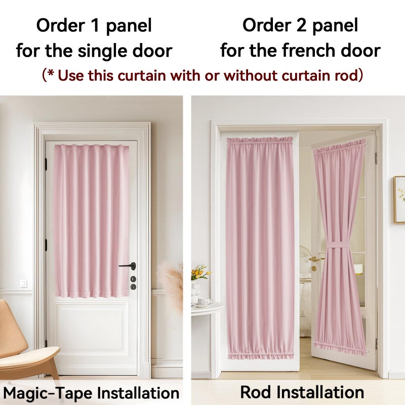 Vatge Pink French Door Curtains - No Drill Door Window Curtains for Privacy, Sidelight Curtains for Front Door, 1 Panel, W25 x L72, Baby Pink - Image 4