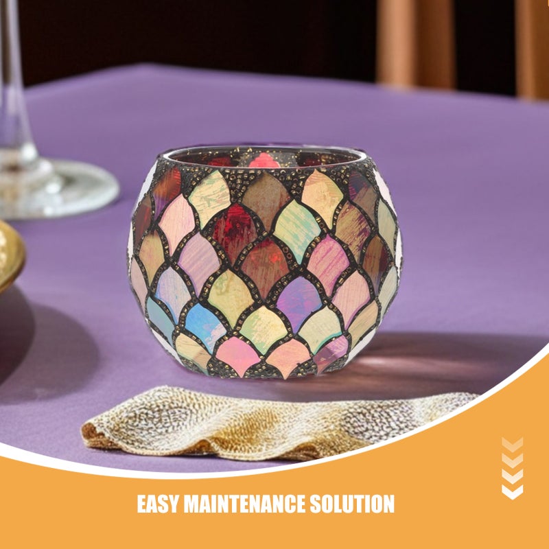🏠 حامل شموع زجاجي منقوش بالفسيفساء الأحمر طقم من قطعتين للديكور - Image 3