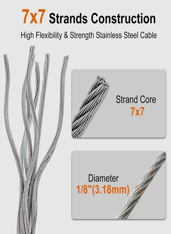 Rectoo 1/8" wire cable, 100ft Wire Rope Metal Cable With Loop Sleeve And Steel Thimble, 7x7 marine stainless steel Strand Core Perfect For Deck Railing System, Outdoor hanging kit, garden fence (SR03) - Image 3