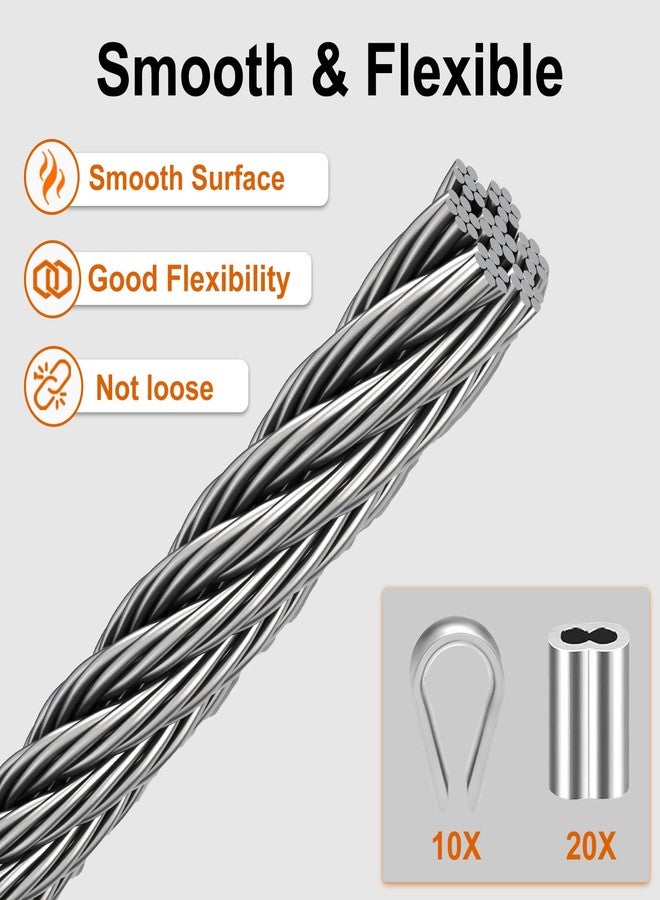 Rectoo 1/8" wire cable, 100ft Wire Rope Metal Cable With Loop Sleeve And Steel Thimble, 7x7 marine stainless steel Strand Core Perfect For Deck Railing System, Outdoor hanging kit, garden fence (SR03) - Image 5