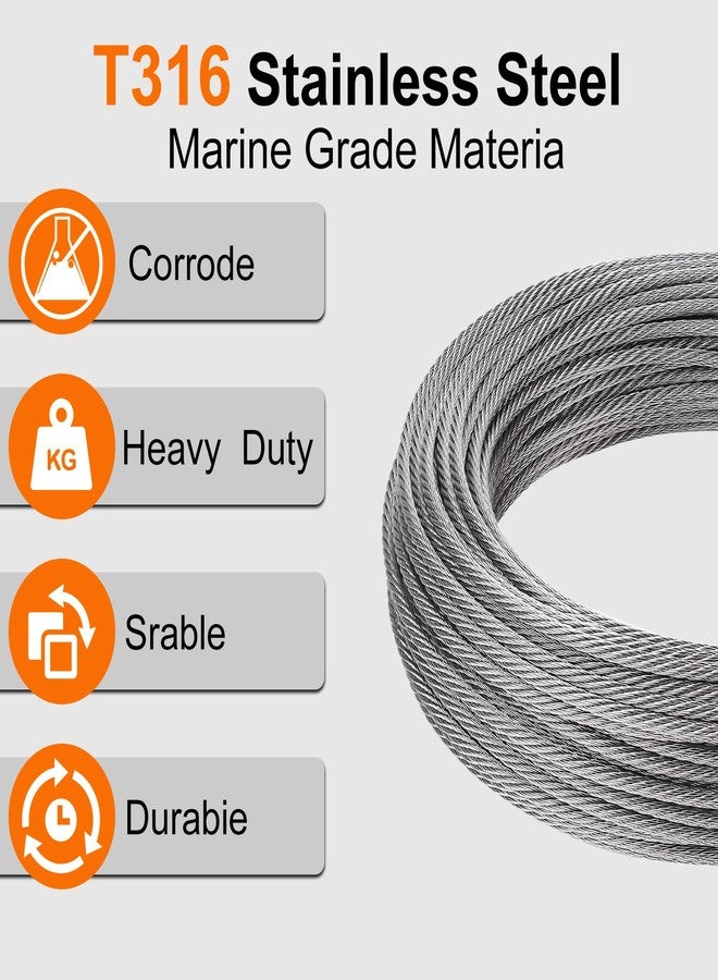 Rectoo 1/8" wire cable, 100ft Wire Rope Metal Cable With Loop Sleeve And Steel Thimble, 7x7 marine stainless steel Strand Core Perfect For Deck Railing System, Outdoor hanging kit, garden fence (SR03) - Image 2