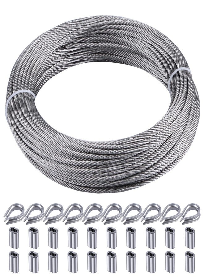 Rectoo 1/8" wire cable, 100ft Wire Rope Metal Cable With Loop Sleeve And Steel Thimble, 7x7 marine stainless steel Strand Core Perfect For Deck Railing System, Outdoor hanging kit, garden fence (SR03) - Image 1