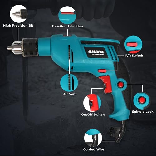 Omada Electric Drill, 710W, 4800 RPM, Chuck 13 mm Forward/Reverse For Home & DIY Use for drilling into masonry, steel and wood with Variable Speed Control - Image 3