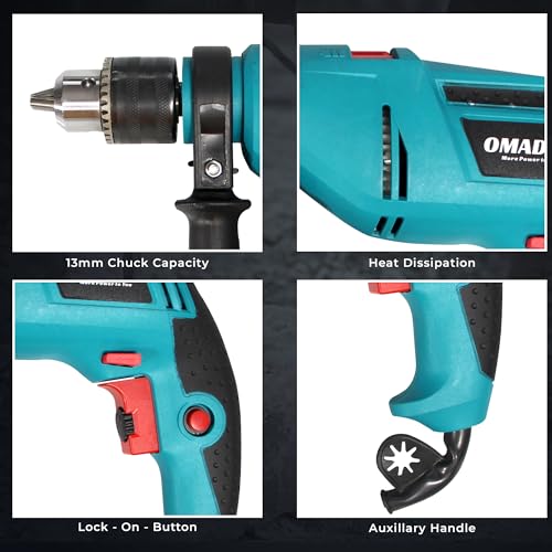 Omada Electric Drill, 710W, 4800 RPM, Chuck 13 mm Forward/Reverse For Home & DIY Use for drilling into masonry, steel and wood with Variable Speed Control - Image 4