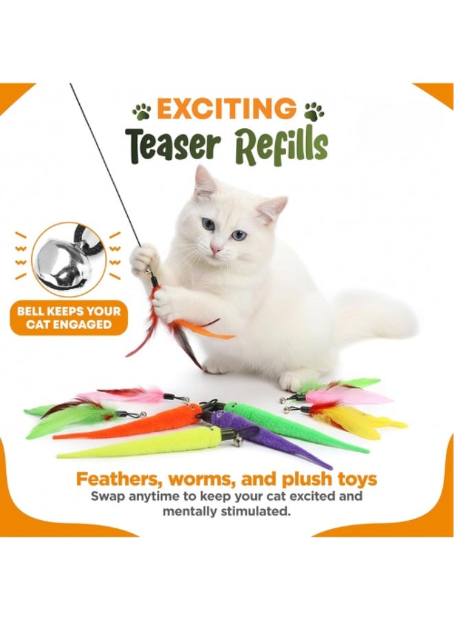 M.A&F's Interactive Cat Wand Toys – Retractable Wand with Bell and Feather Refills, Fun Teaser Toys for Indoor Cats to Chase, Play, and Exercise (2 Wands and 9 Refill) - Image 3