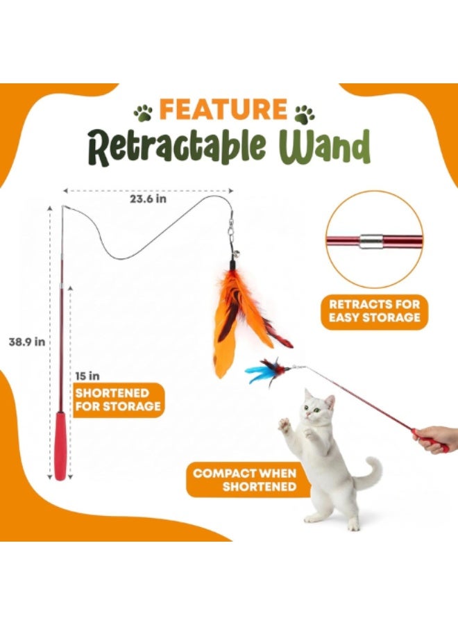 M.A&F's Interactive Cat Wand Toys – Retractable Wand with Bell and Feather Refills, Fun Teaser Toys for Indoor Cats to Chase, Play, and Exercise (2 Wands and 9 Refill) - Image 4