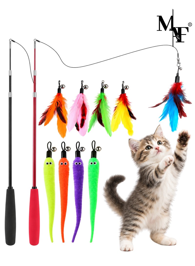 M.A&F's Interactive Cat Wand Toys – Retractable Wand with Bell and Feather Refills, Fun Teaser Toys for Indoor Cats to Chase, Play, and Exercise (2 Wands and 9 Refill) - Image 1