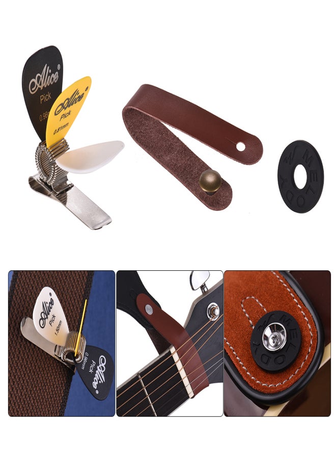 Alice Guitar Accessory Kit Acoustic Guitar Neck Strap + Guitar Strap Rubber Lock + Guitar Picks Holder Clip + 3pcs Guitar Picks(Random Color Delivery) - Image 1