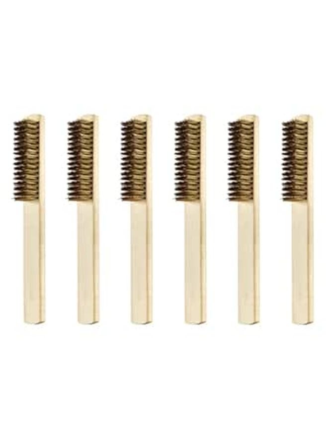 6Pcs Copper Wire Brushes with Wooden Handles for Rust Removal and Metal Surface Cleaning - Image 1