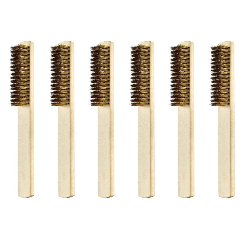 6Pcs Copper Wire Brushes with Wooden Handles for Rust Removal and Metal Surface Cleaning - Image 2