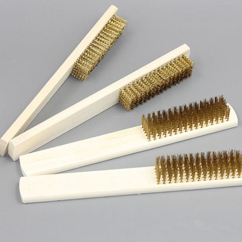 6Pcs Copper Wire Brushes with Wooden Handles for Rust Removal and Metal Surface Cleaning - Image 5