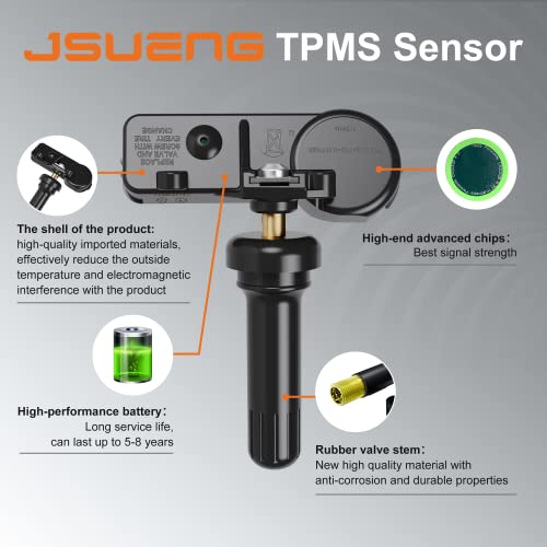 Jsueng DE8T1A180AA TPMS Sensor, Ford Tire Pressure Monitoring System Sensor fit for F150 F250 F350 F450 Expedition Focus Fusion Mustang, Lincoln MKZ MKS Replaces DE8T-1A180-AA 9L3Z1A189A Set of 4 - Image 4