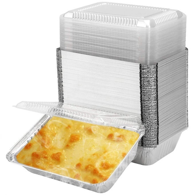 125 PACK 225LB 84 X 59 INCH ALUMINUM FOIL PANS DISPOSABLE TAKEOUT PANS WITH CLEAR LIDS DISPOSABLE ALUMINUM FOIL TRAYS FOR COOKING BAKING PREPPING FOOD TAKEOUT HEATING STORING