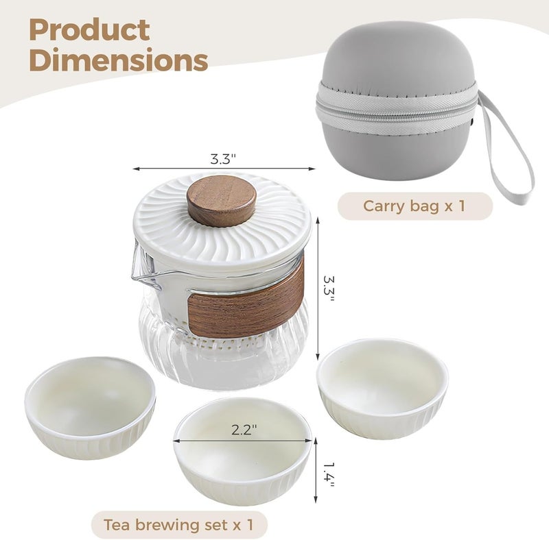 Portable Chinese Kung Fu Tea Set with Ceramic Cups & Glass Infuser, Complete Teapot Set with Carry Bag for Loose Leaf Tea, Compact & Travel-Ready - Image 4