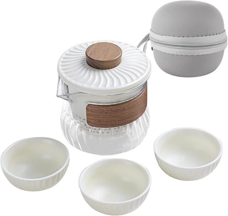 Portable Chinese Kung Fu Tea Set with Ceramic Cups & Glass Infuser, Complete Teapot Set with Carry Bag for Loose Leaf Tea, Compact & Travel-Ready - Image 2