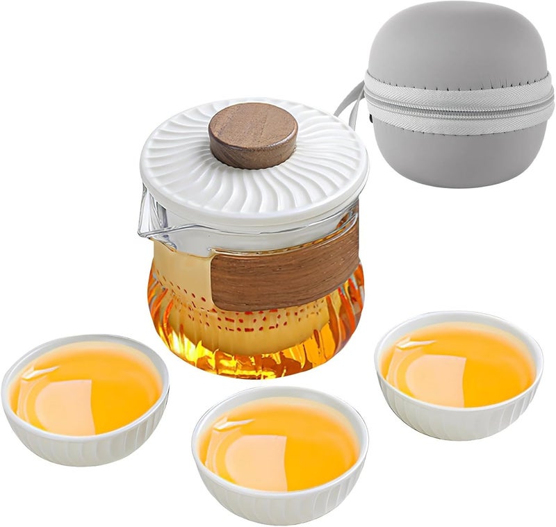 Portable Chinese Kung Fu Tea Set with Ceramic Cups & Glass Infuser, Complete Teapot Set with Carry Bag for Loose Leaf Tea, Compact & Travel-Ready - Image 1