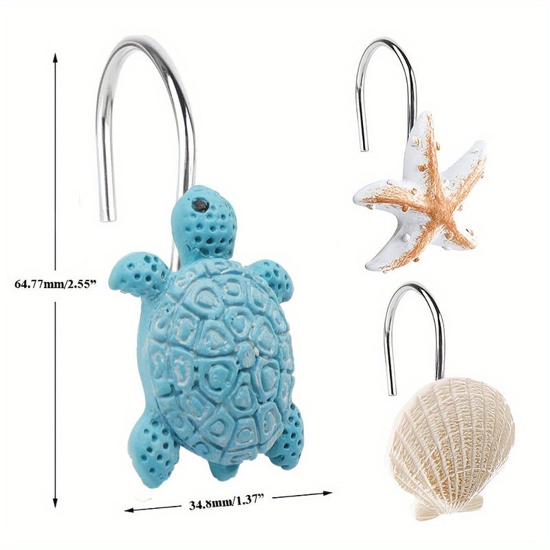 Blue Starfish Dolphin Conch Resin Shower Curtain Hooks 12 Pcs Cartoon Ocean Animal Decor - Image 3