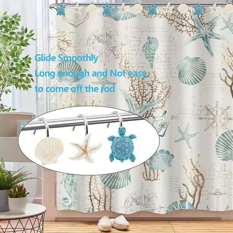 Blue Starfish Dolphin Conch Resin Shower Curtain Hooks 12 Pcs Cartoon Ocean Animal Decor - Image 5